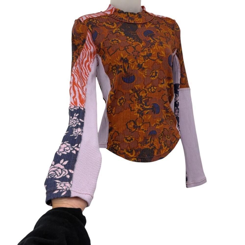 Free People Meadow Mix Long Sleeve Top Mixed Print Mock Neck Multicolor Small - Picture 7 of 15